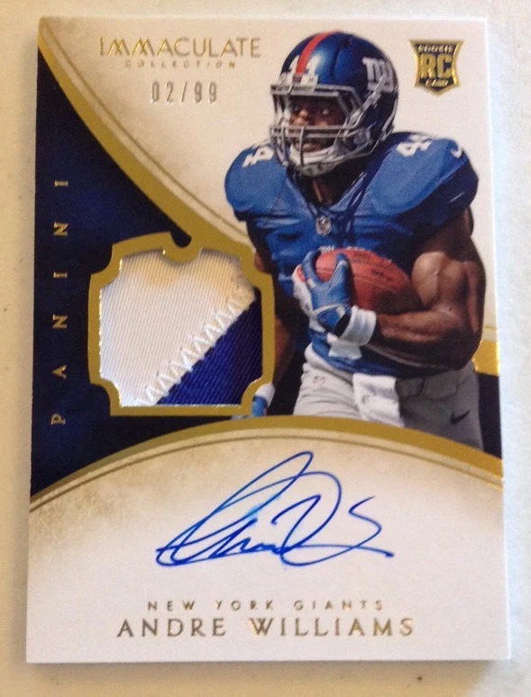 2014 PANINI IMMACULATE ANDRE WILLIAMS RC RPA JERSEY PATCH AUTO 2/99 GIANTS
