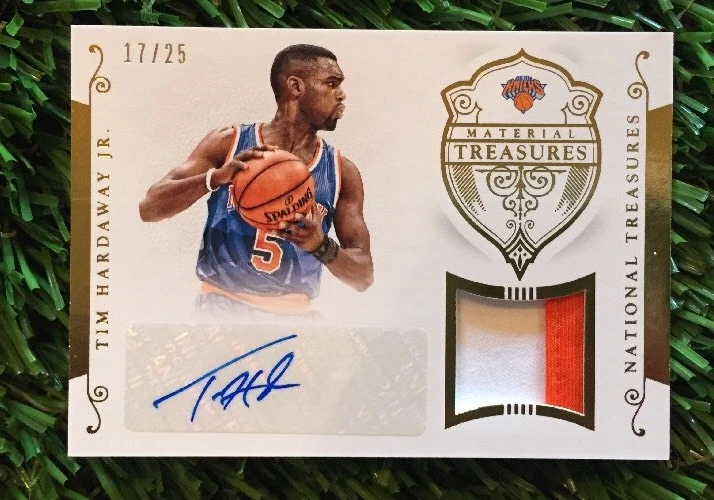 2014-15 NATIONAL TREASURES TIM HARDAWAY JR. 2 CLR RELIC AUTO #ED /25 KNICKS
