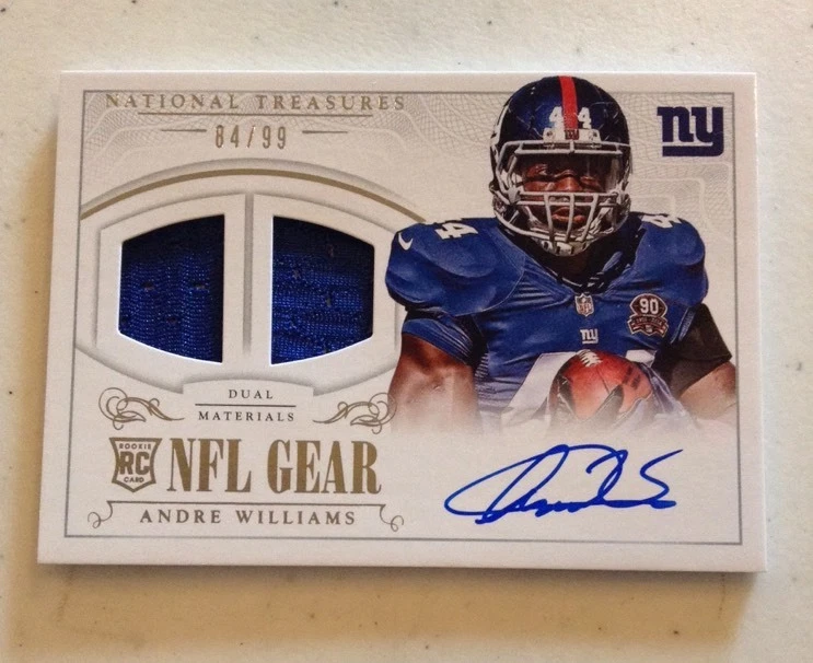 ANDRE WILLIAMS 2014 NATIONAL TREASURES ON-CARD AUTO DUAL JERSEY RC SP /99 GIANTS
