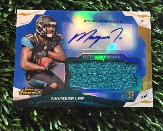 2014 TOPPS FINEST MARQUIS LEE BLUE REFRACTOR AUTO JUMBO JERSEY RC #ED /99 JAGS
