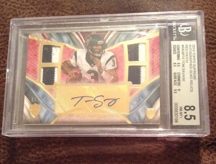 2014 Topps Supreme Autograph Quad Relics Red Patch TOM SAVAGE 1/1!! BGS 8.5!
