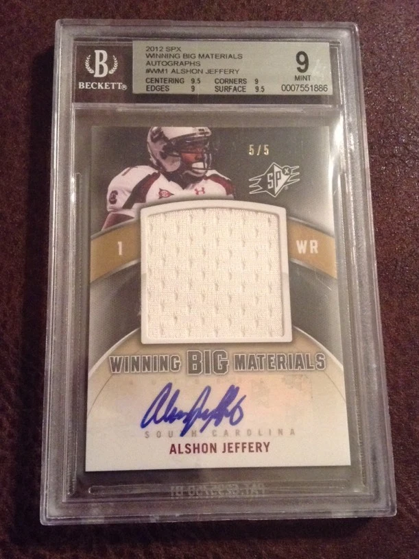 BGS 9 2012 SPX ALSHON JEFFERY 5/5 Ssp Last One WINNING BIG MATERIALS AUTO 10

