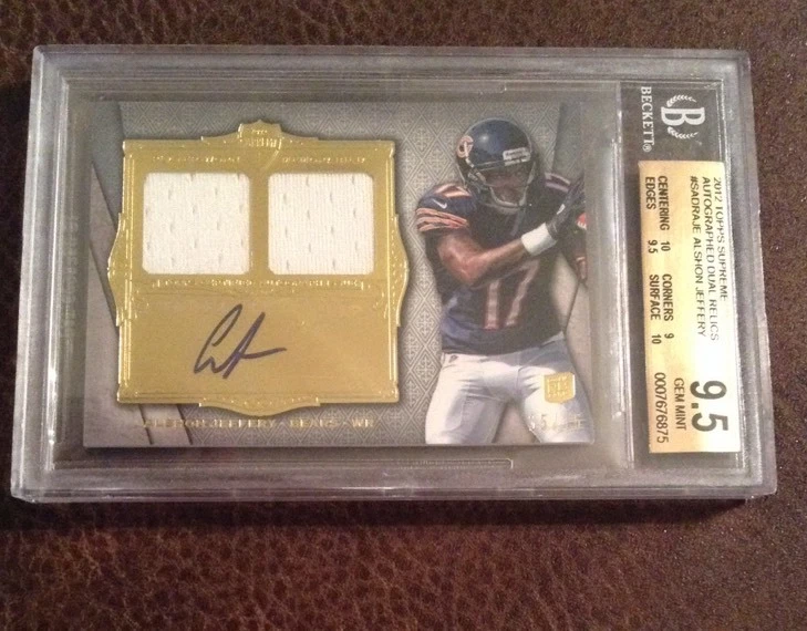2012 TOPPS SUPREME ALSHON JEFFERY AUTOGRAPH DUAL JERSEY 15/15 Bgs 9.5 AUTO 10
