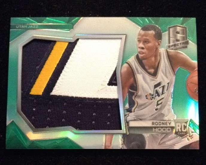 2014-15 Panini Spectra Rookie Jumbo Patch Prizm Green #RJJRH Rodney Hood 3/5
