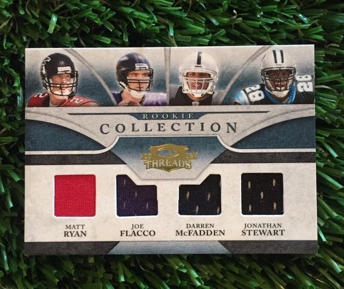 2008 THREADS ROOKIE COLLECTION QUAD JSY RYAN/FLACCO/MCFADDEN/STEWART #D /100 COLLECTIBLE MEMORABILIA