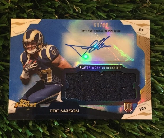 2014 Topps Finest Tre Mason Blue Refractor Auto Jersey RC #ED /99 LA RAMS
