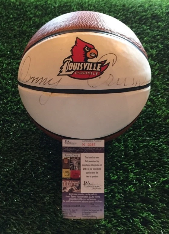 DENNY CRUM SIGNED WHITE PANEL LOUISVILLE CARDINALS BASKETBALL JSA/COA
