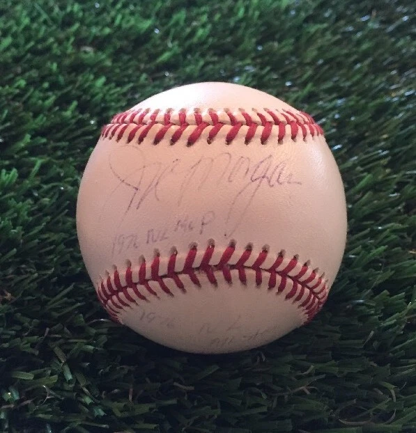 JOE MORGAN SIGNED OMLB 1976 MVP INSCRIPTION W/ SEASON STATS #ED /76 REGGIE HOLO
