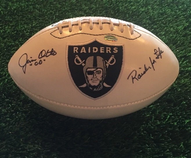 JIM OTTO SIGNED RAIDERS WHITE PANEL FOOTBALL Inscribed 