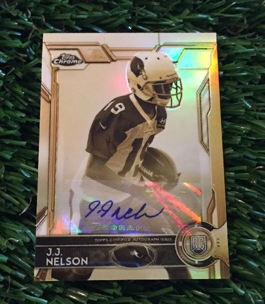 2015 TOPPS CHROME J. J. NELSON RC GOLD SEPIA AUTO #ED /100 ARIZONA CARDINALS
