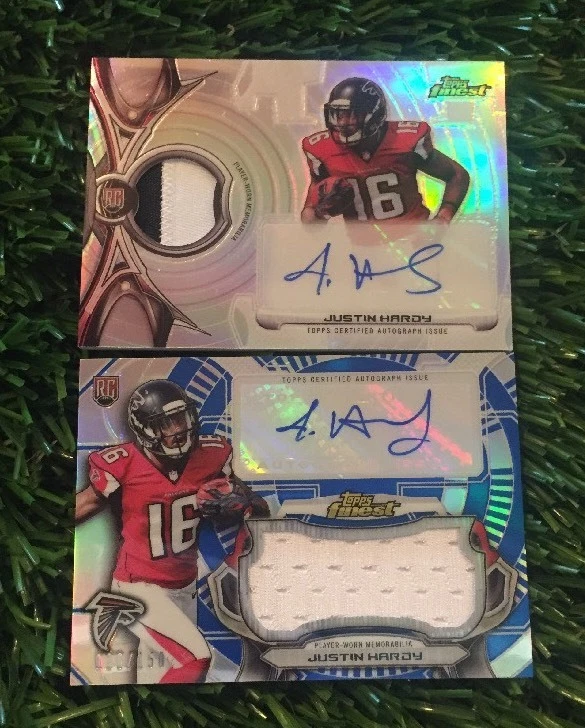 (2) 2015 TOPPS FINEST JUSTIN HARDY BLUE & BASE REFRACTOR AUTO PATCH LOT #D /150 COLLECTIBLE MEMORABILIA