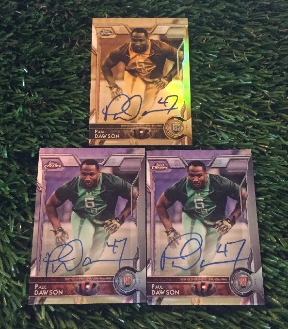 (3) 2015 TOPPS CHROME PAUL DAWSON SEPIA & BASE AUTO’S BENGALS RC LOT COLLECTIBLE MEMORABILIA