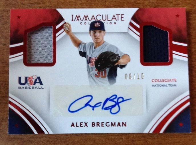 2016 IMMACULATE ALEX BREGMAN AUTO DUAL JERSEY #ED 6/10 RC ROOKIE USA ASTROS

