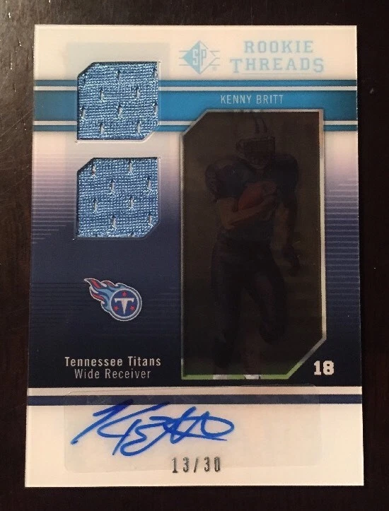 2009 SP THREADS KENNY BRITT ROOKIE THREADS DUAL JERSEY PATCH AUTO #D /30 RC
