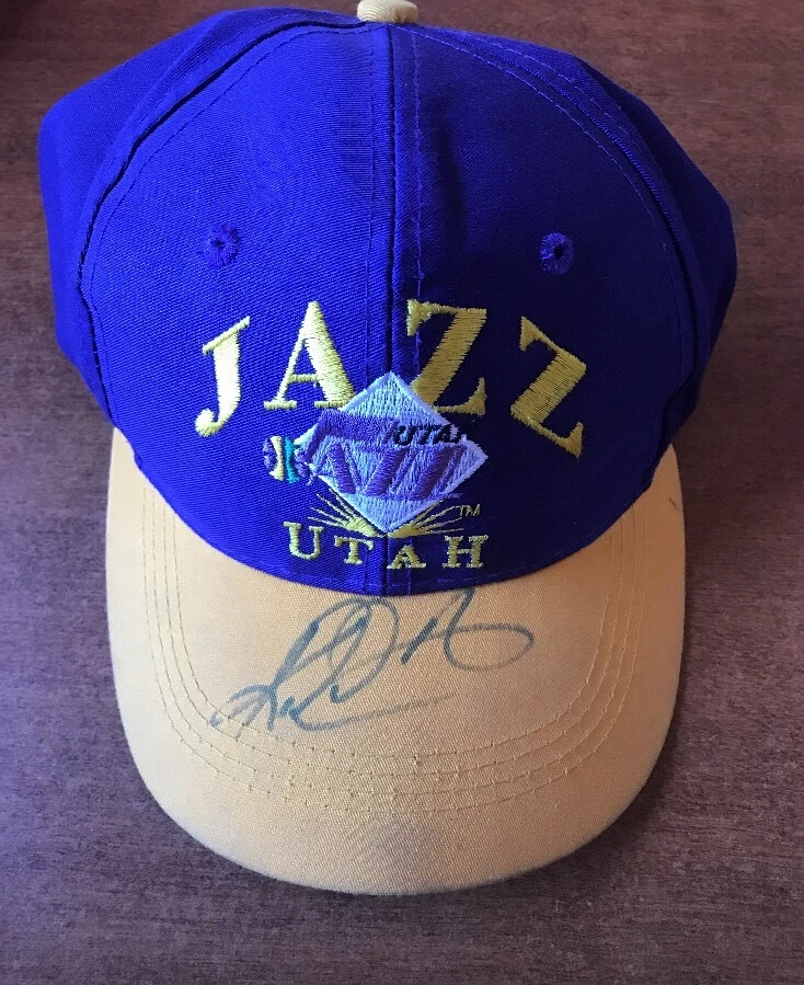 Old School Utah Jazz Signed Hat Signed Autographed Karl Malone Mailman JSA COA
