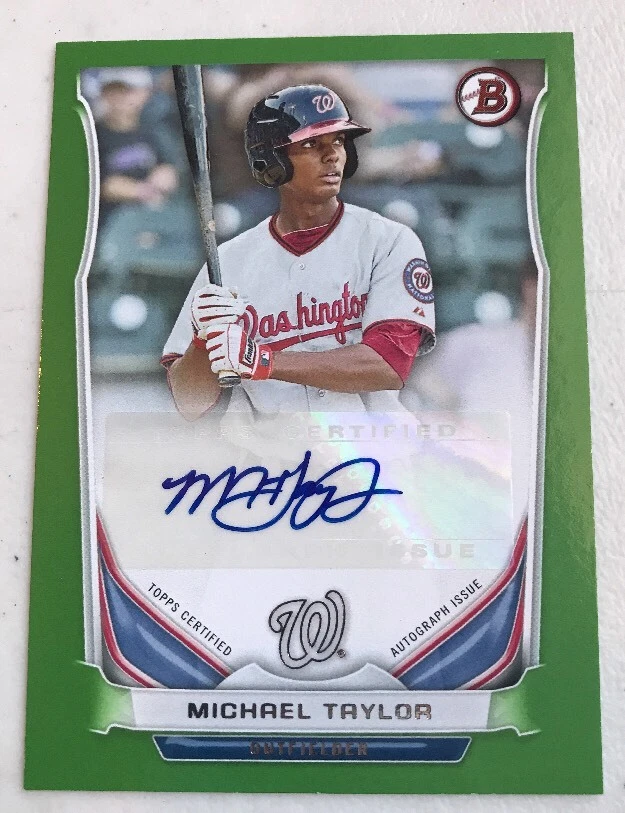 2014 Bowman Michael Taylor GREEN PAPER AUTO AUTOGRAPH RC #PA-MT 43/100 PHILLIES
