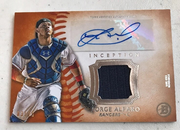 2015 Bowman Inception JORGE ALFARO ORANGE AUTO JERSEY RC SP #3/25 RANGERS!!
