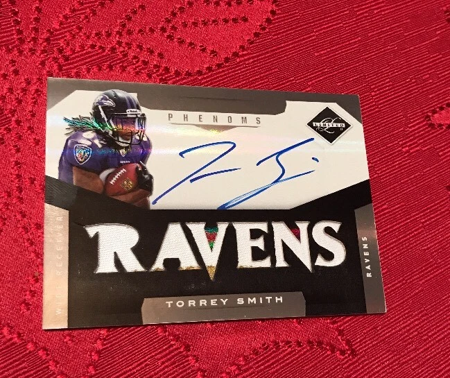 2011 PANINI LIMITED #218 TORREY SMITH AUTO. ROOKIE RC BALTIMORE RAVENS #D /299
