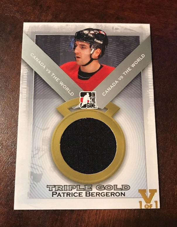 PATRICE BERGERON 2011 In the Game Jersey #D 1/1 Triple Gold Canada Vs World PHPA
