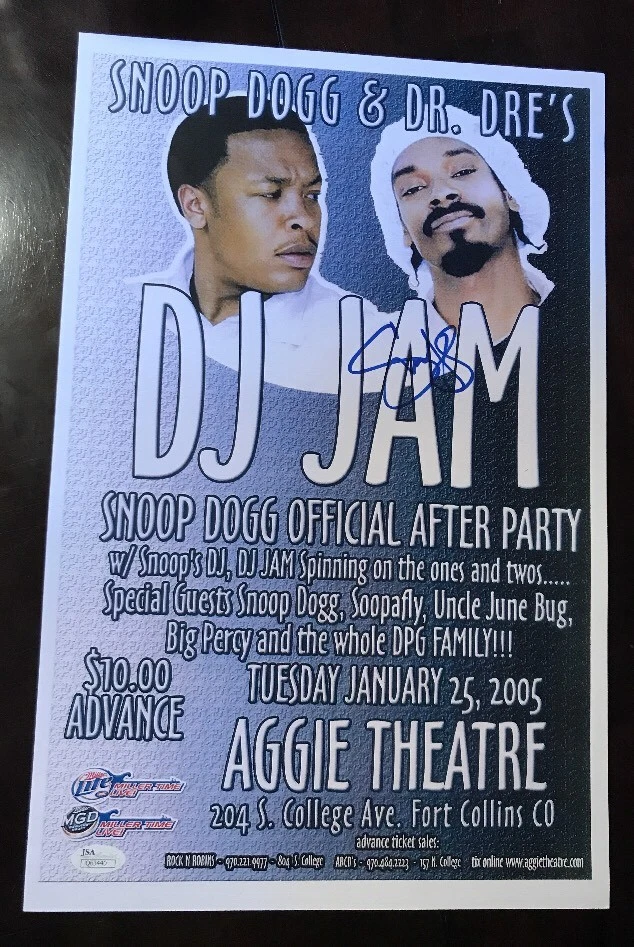 Snoop Dogg Signed DR. J & SNOOP DJ JAM SHOWPOSTER Autographed JSA/COA Q63440
