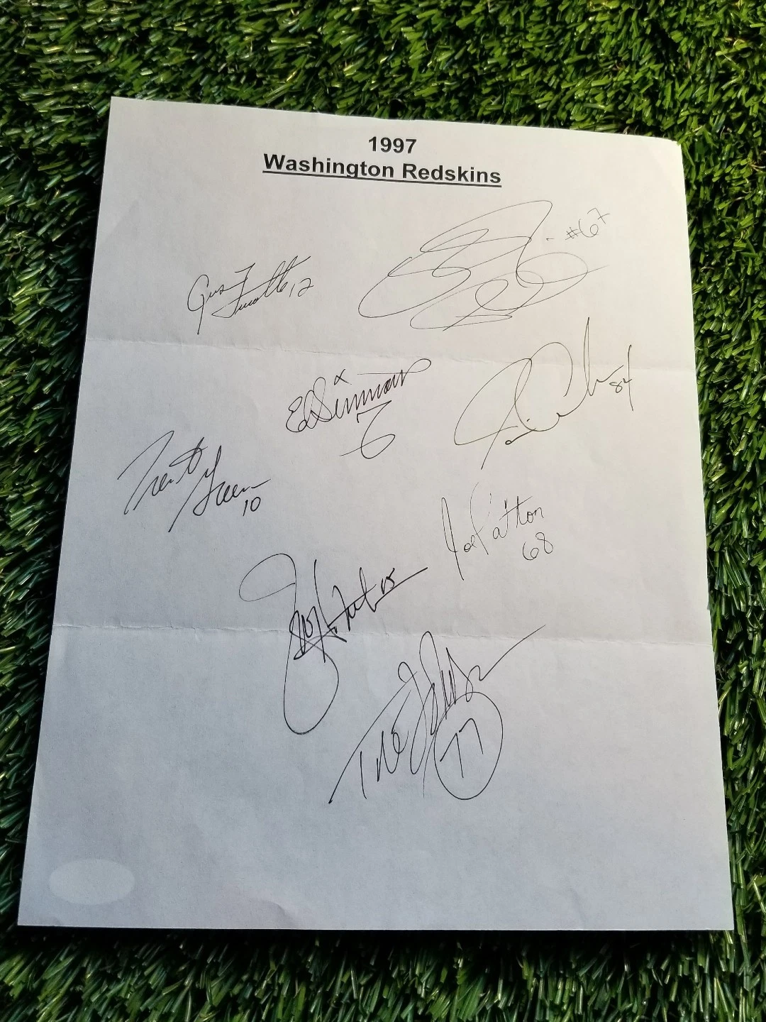 1997 WASHINGTON REDSKINS TEAM Signed NFL Team SHEET JSA/COA S52788 GREEN
