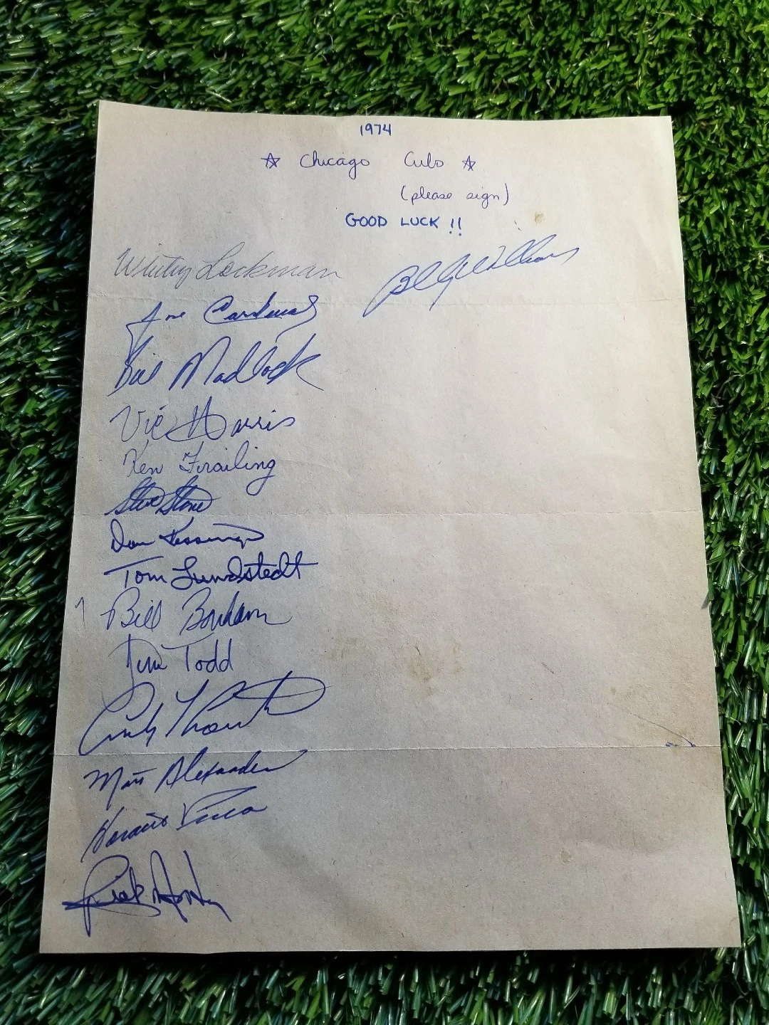 1974 CHICAGO CUBS Signed MLB Team SHEET JSA/LOA Z37129 BILLY WILLIAMS HOF
