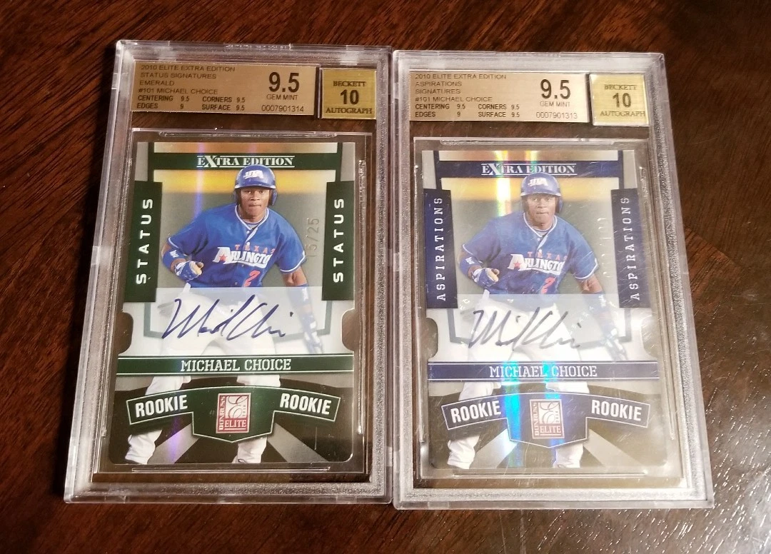 (2) 2010 ELITE EXTRA MICHAEL CHOICE ASPIRATIONS/ EMRALD AUTO /25 /100 BGS LOT COLLECTIBLE MEMORABILIA