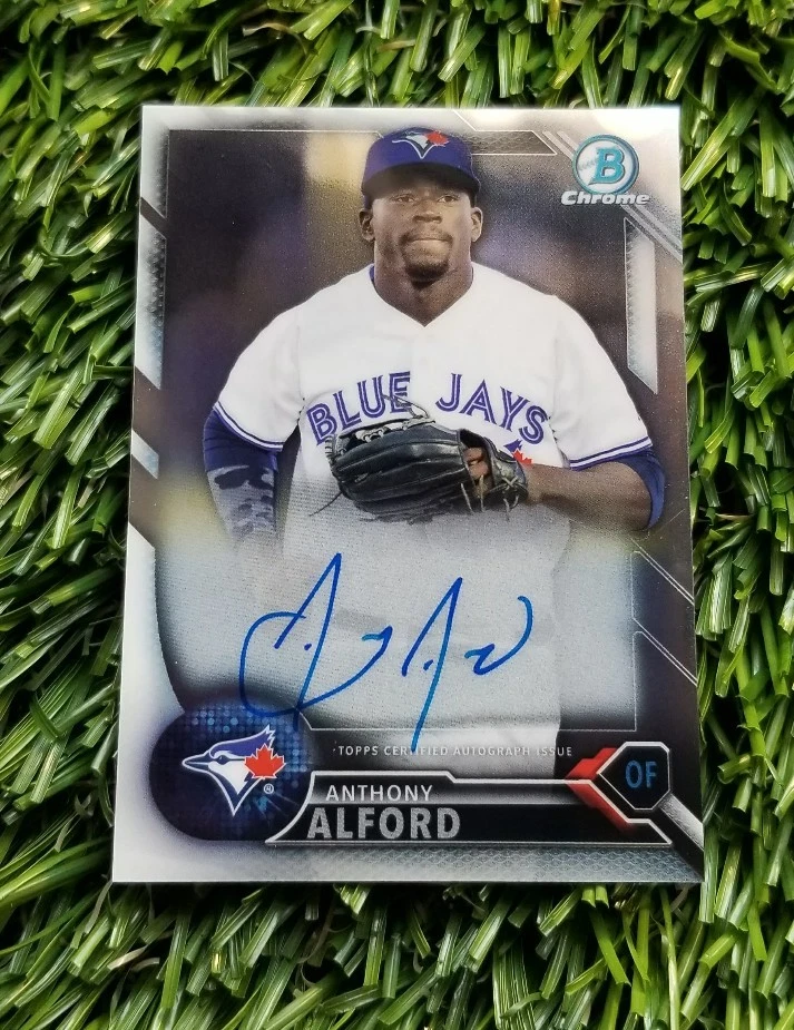 2016 BOWMAN CHROME ANTHONY ALFORD ON CARD AUTO BLUE JAYS TOP PROSPECT CLEAN
