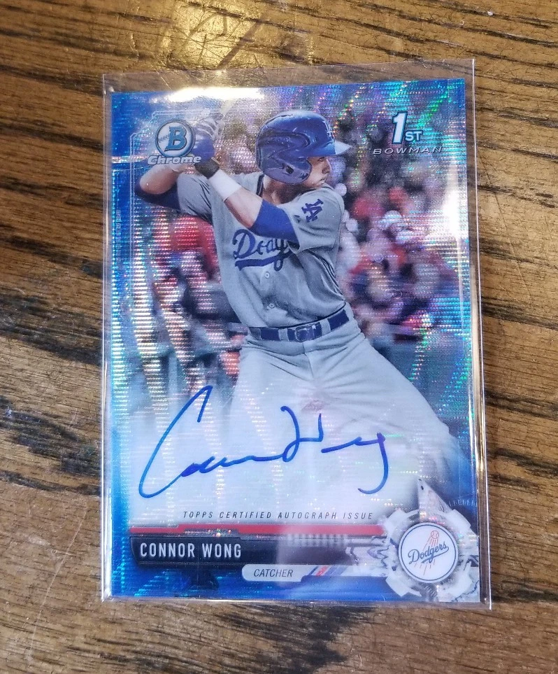 2017 Bowman Chrome Connor Wong Prospect Blue Wave Refractor Auto #ED /150 LA
