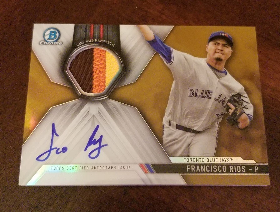 2017 BOWMAN CHROME FRANCISCO RIOS 3 CLR PATCH RELIC AUTO #ED /50 BLUE JAYS
