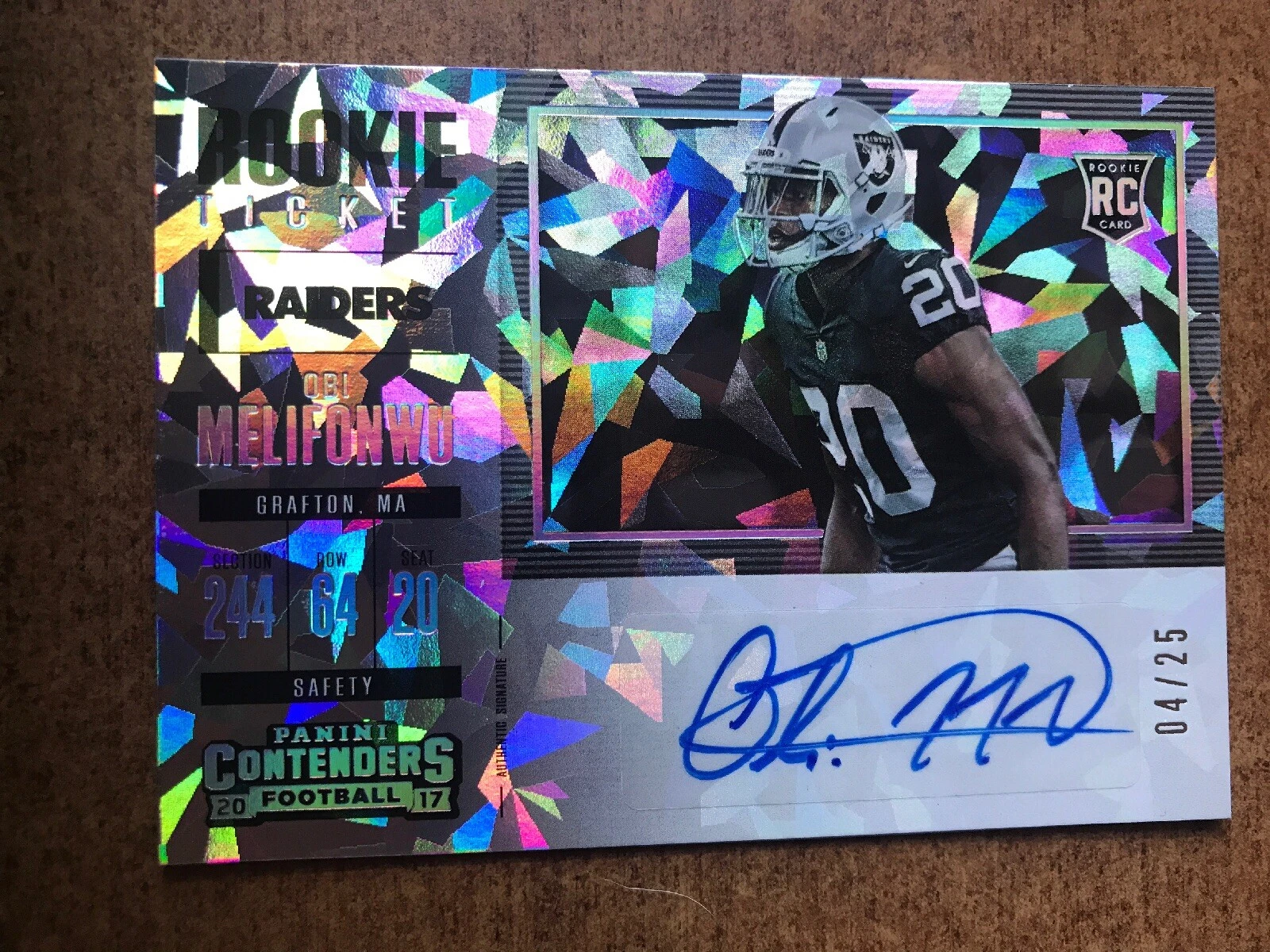 Panini Contenders Cracked Ice Rookie Auto OBI MELIFONWU Patriots Raiders 4/25
