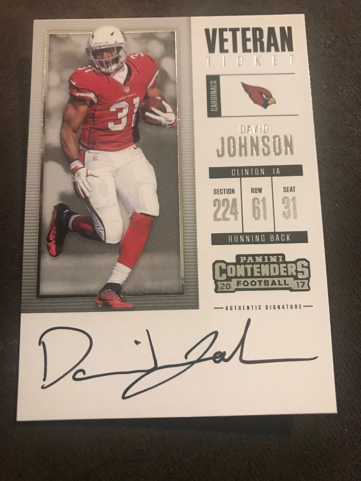 DAVID JOHNSON 2017 CONTENDERS VETERAN TICKET AUTO AUTOGRAPH SSP *CARDINALS STAR*
