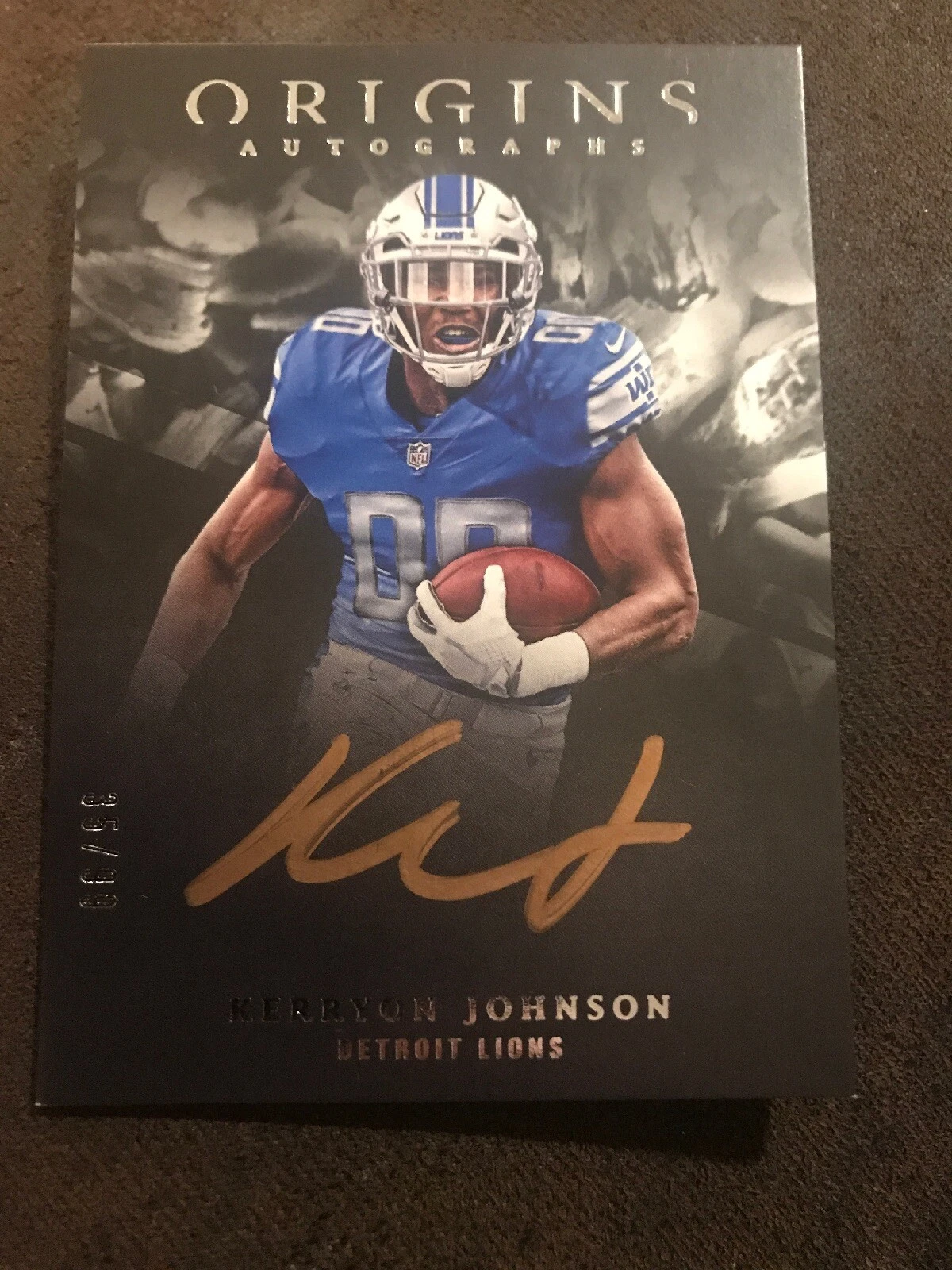 2018 Panini Origins Kerryon Johnson Gold Ink Rookie Auto # 35/99- Detroit Lions
