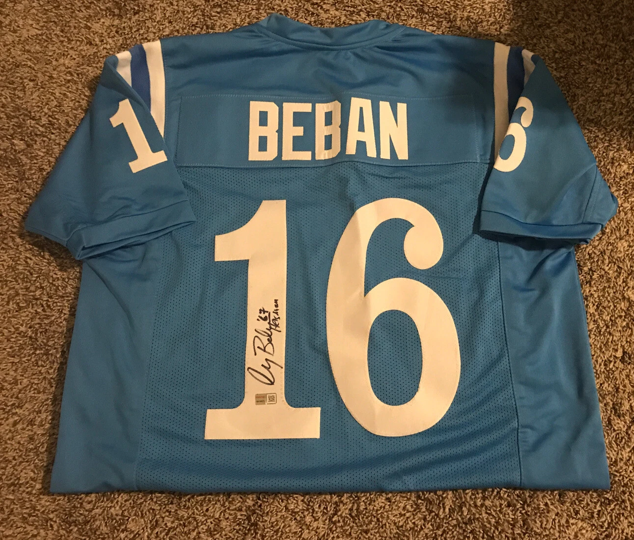 Gary Beban signed Blue TB Custom College Football Jersey 67 Heisman XL- TRISTAR

