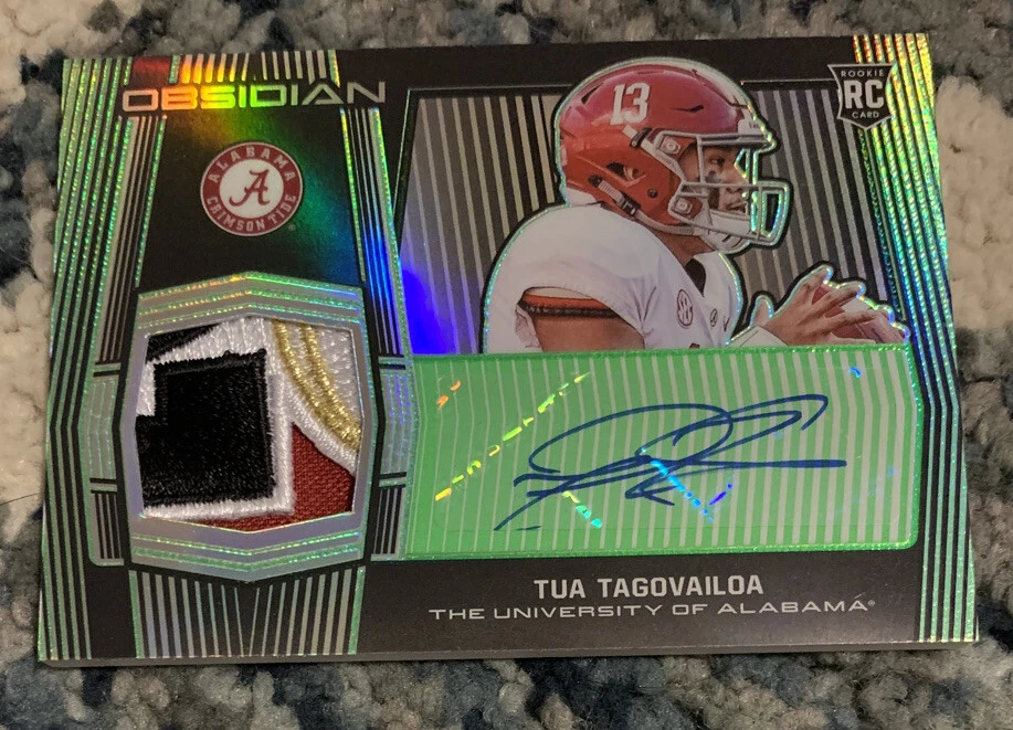 2020 Panini Obsidian Draft TUA TAGOVAILOA RC Jersey Green Logo Patch Auto #9/10
