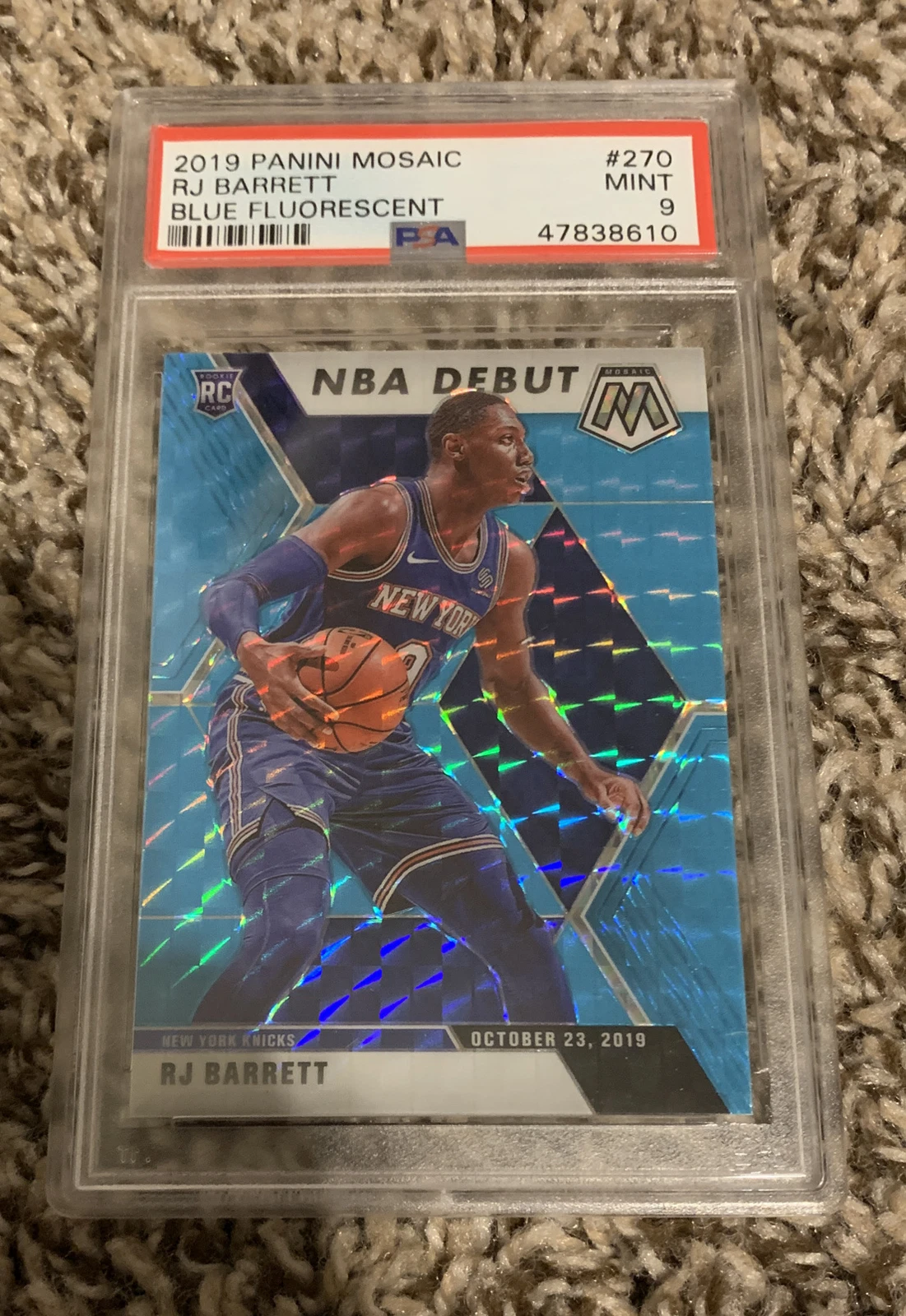 2019 RJ Barrett Blue Fluorescent Mosaic PSA 9 RC Rookie NBA DEBUT 14/15 SSP
