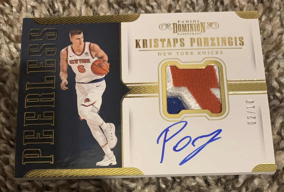 2017-18 Panini Dominion Peerless GAME USED PATCH Auto Kristaps Porzingis 2/10

