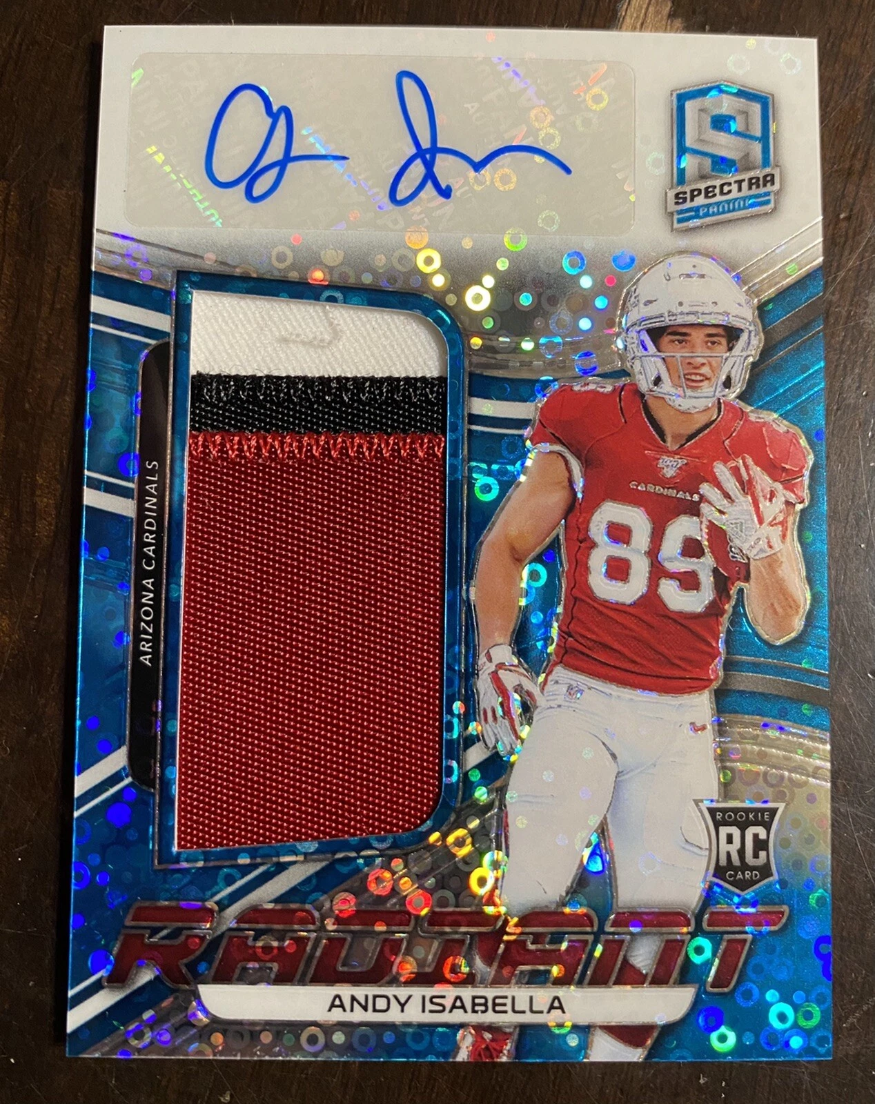 2019 Panini Spectra Andy Isabella 3 CLR RPA NEON BLUE Rookie Patch Auto /99

