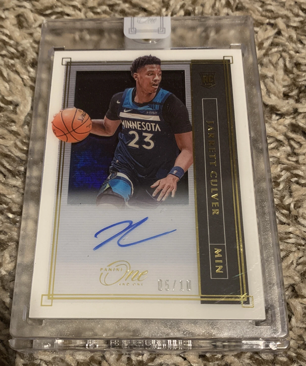 2019-20 Panini One And One Jarrett Culver GOLD On Card Auto 5/10 Shadowbox RC
