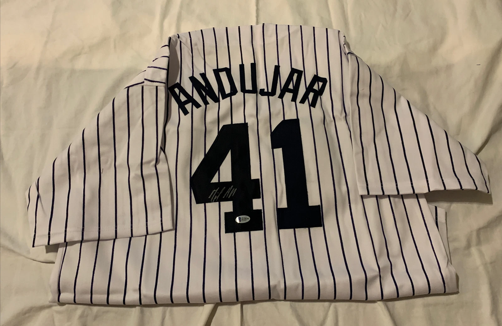 Miguel Andujar Autographed/Signed Jersey Beckett COA New York Yankees
