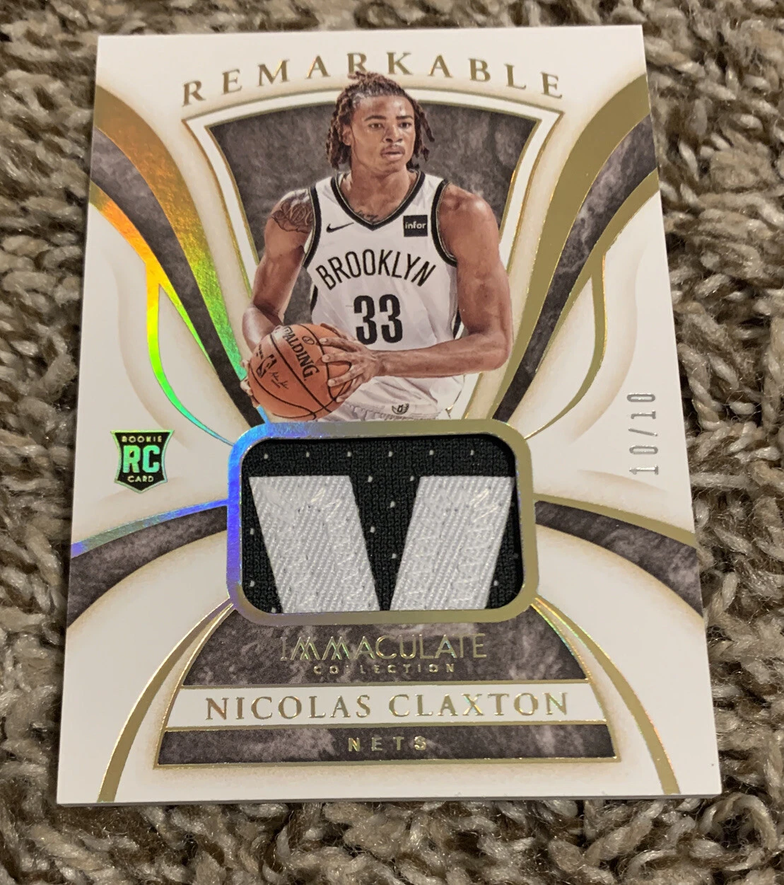 2019-2020 panini immaculate Nicolas Claxton Rookie Remarkable Patch 10/10 GOLD
