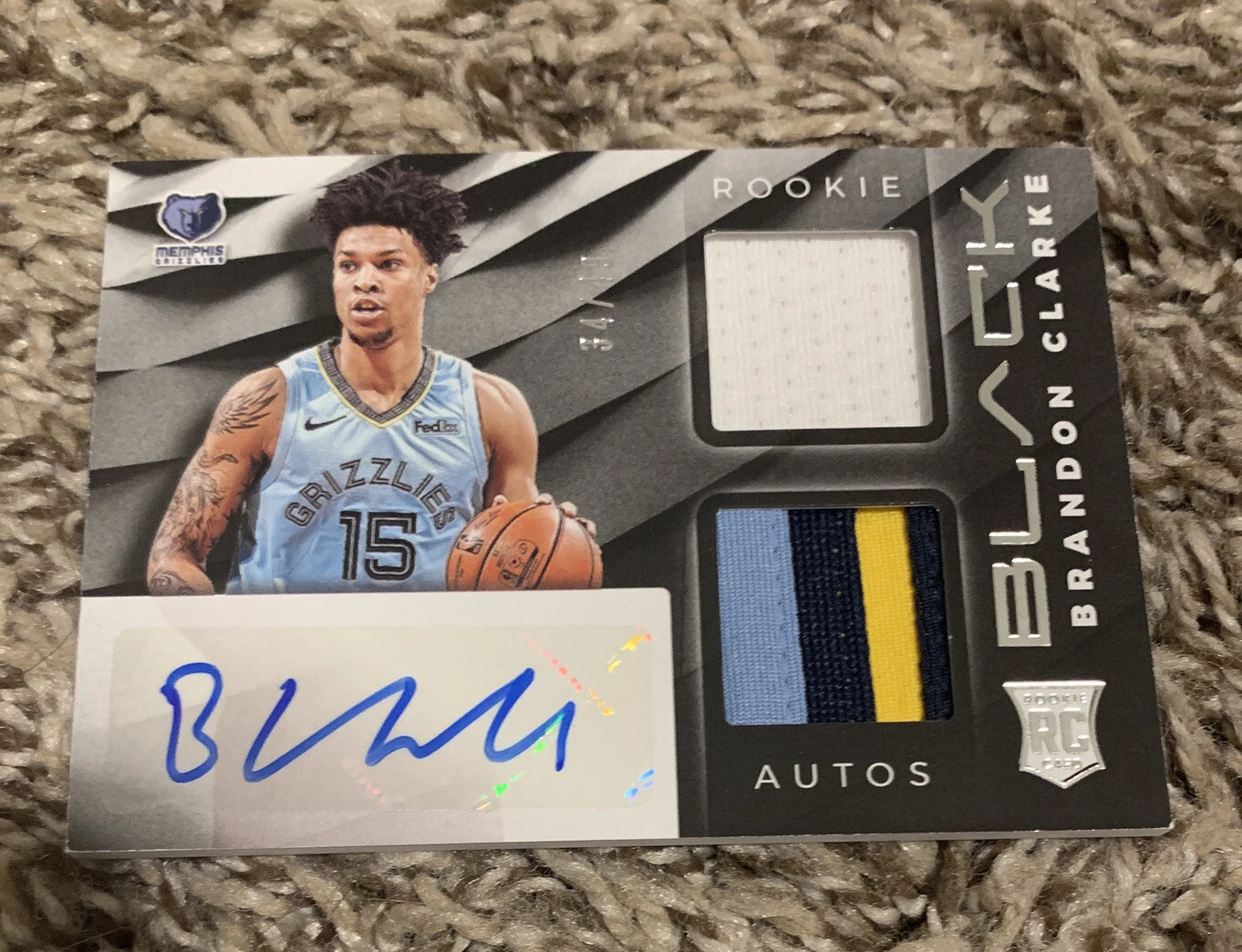 Brandon Clarke RPA NBA Panini Black 34/49 RC Autograph 3 color Dual Patch Rookie
