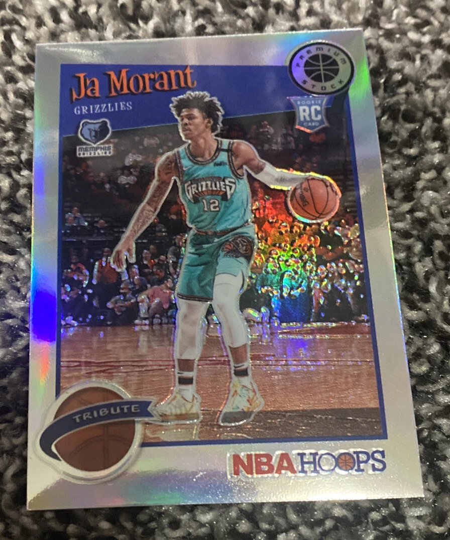 ?2019-20 NBA HOOPS PREMIUM STOCK JA MORANT TRIBUTE PRIZM SILVER RC SP GRIZZLIES COLLECTIBLE MEMORABILIA