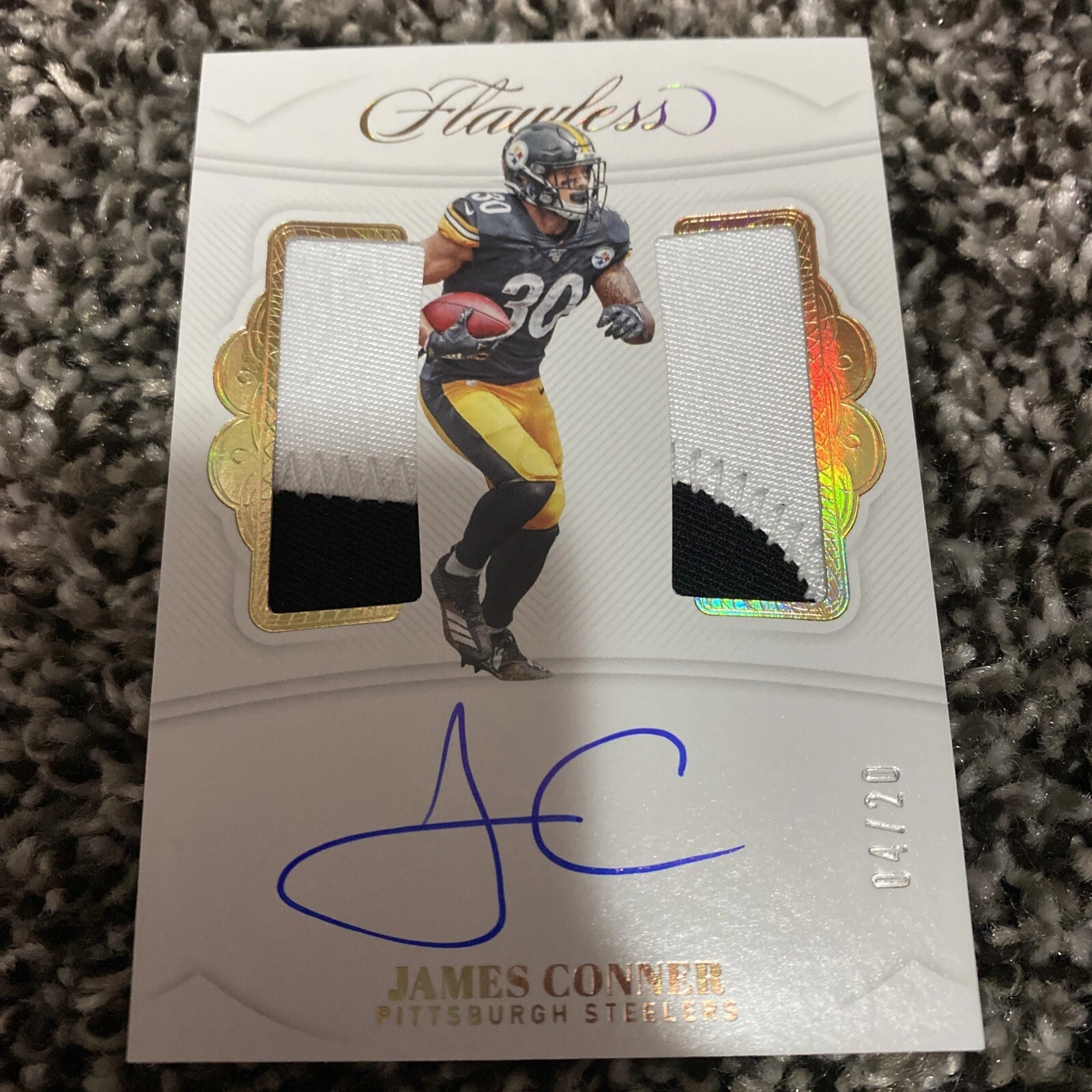 2019 PANINI FLAWLESS FOOTBALL JAMES CONNER DUAL PATCH AUTO 15/20 COLLECTIBLE MEMORABILIA
