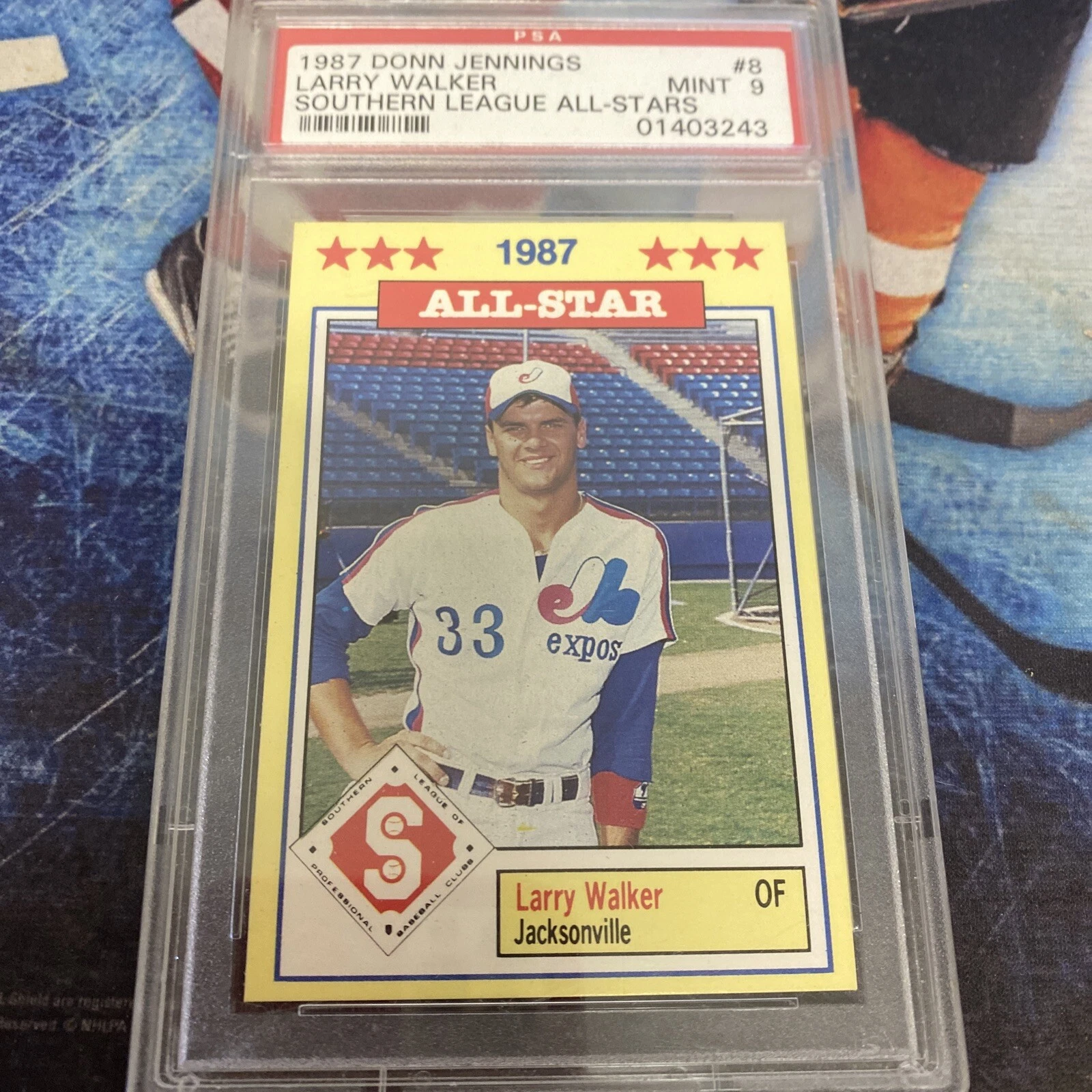 1987 Donn Jennings Southern League All-Star Larry Walker Rookie RC #8 PSA 9
