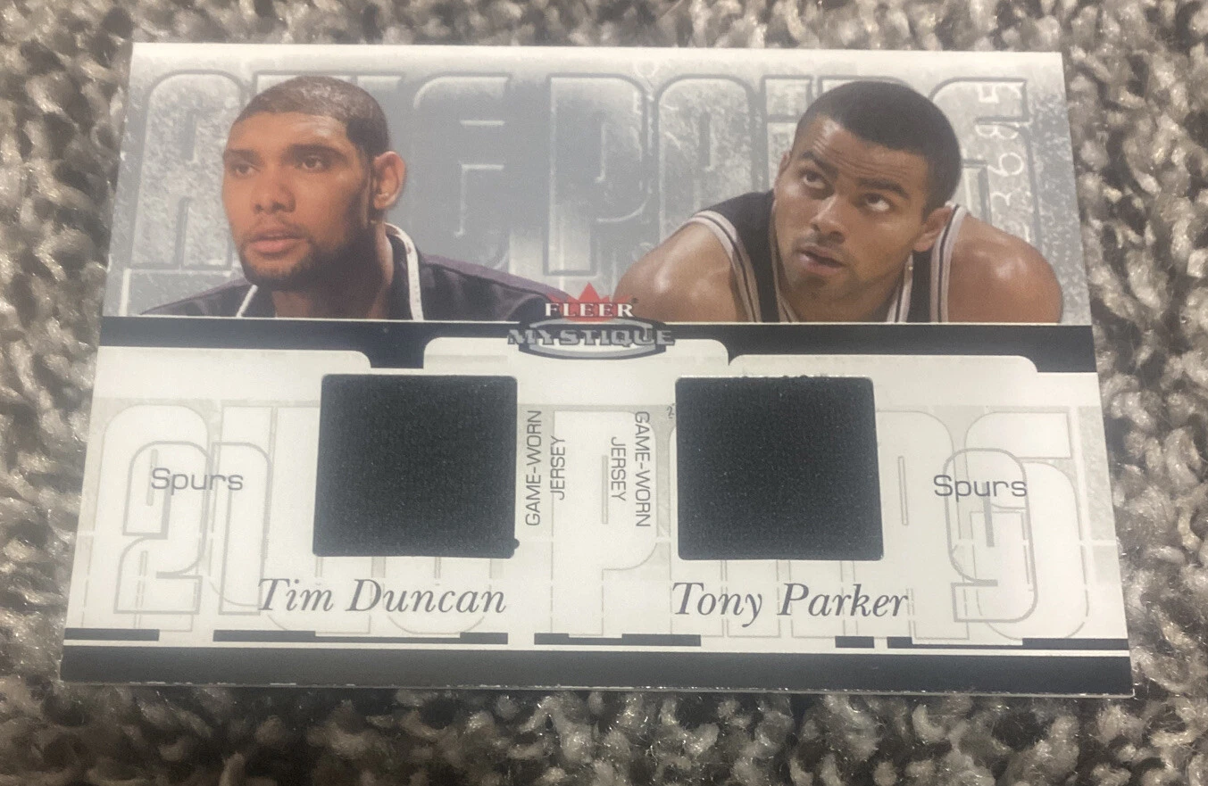 2003-04 FLEER MYSTIQUE #AP-TD/TR TIM DUNCAN & TONY PARKER DUAL GU JSY
