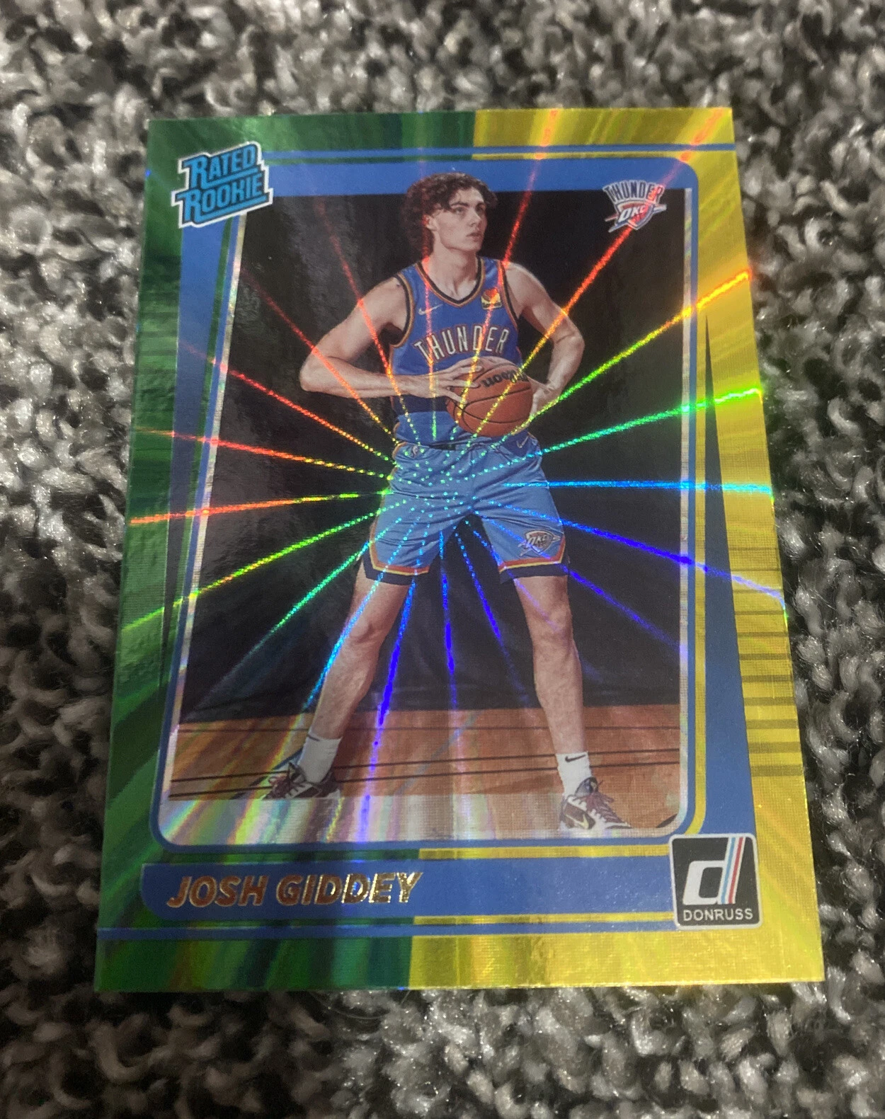 2021-22 Donruss Josh Giddey ROOKIE Green + Yellow Prizm Lazer Thunder #202
