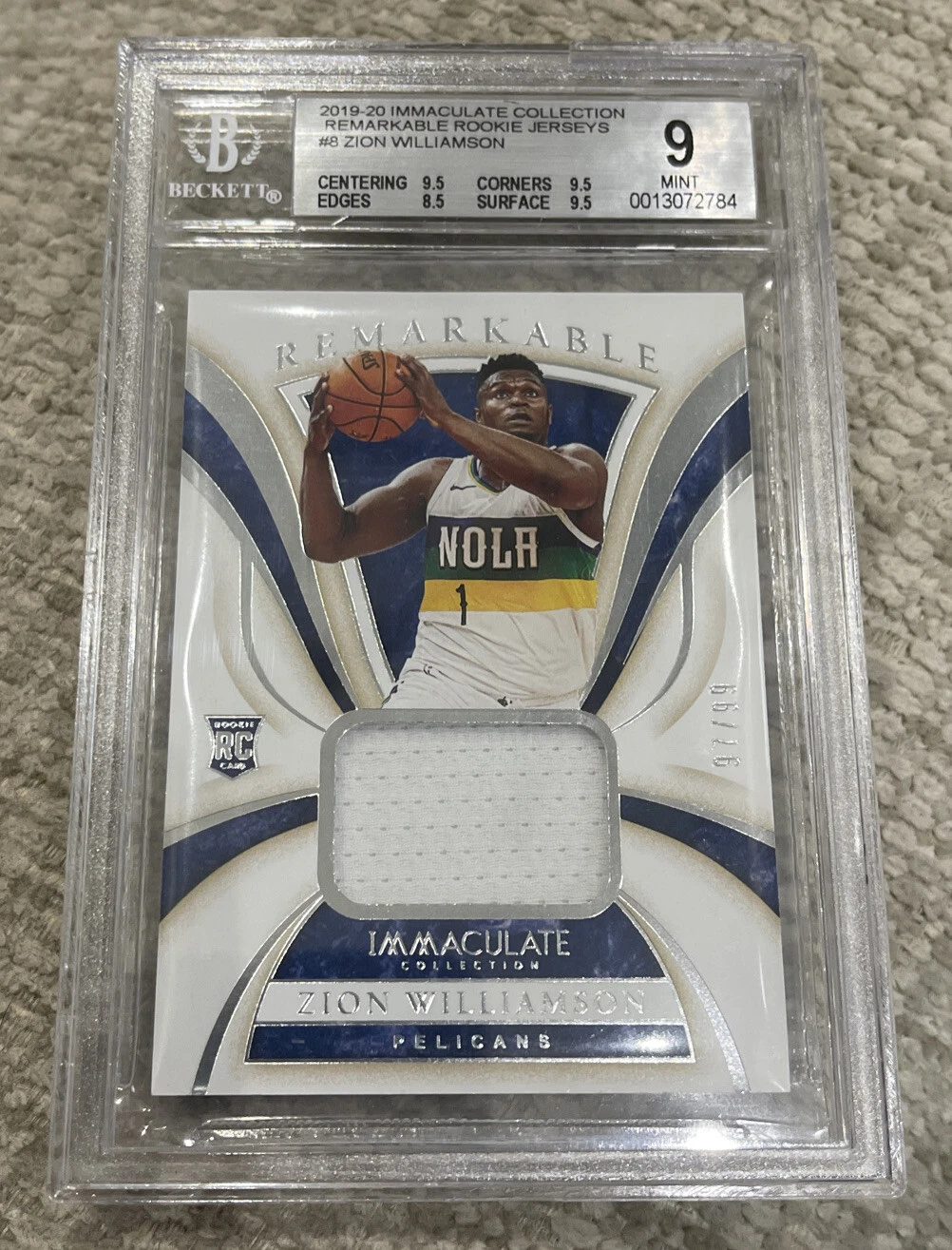 2019 Panini Immaculate Collection Zion Williamson Remarkable RC JERSEY BGS 9 /99
