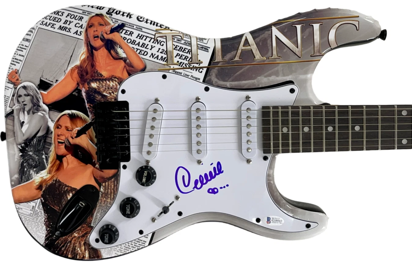 Celine Dion Signed Full Size Electric Guitar Titanic Authentic Autograph Beckett
