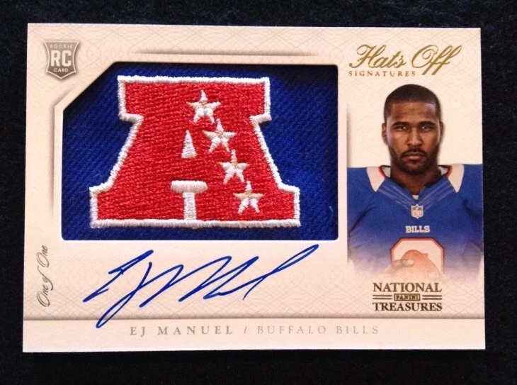 2013 Ej Manuel National Treasures Jumbo Logo Patch Auto Rc Ser#1/1 Hats Off
